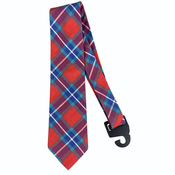 Mens Rooster Madras Plaid Preppy Cotton Tie Red, Blue, Green Spring Summer New - Picture 1 of 6